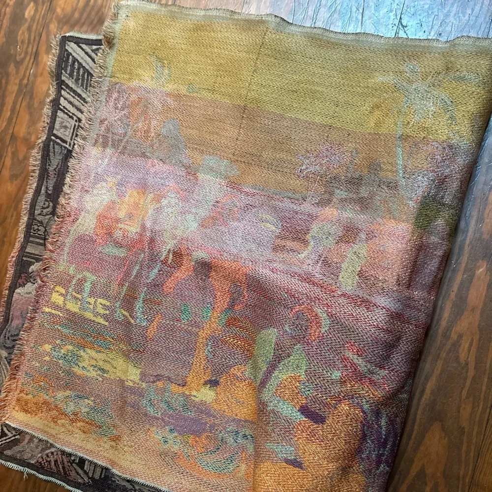 vintage Belgian tapestry depicting a Middle Eastern market scene